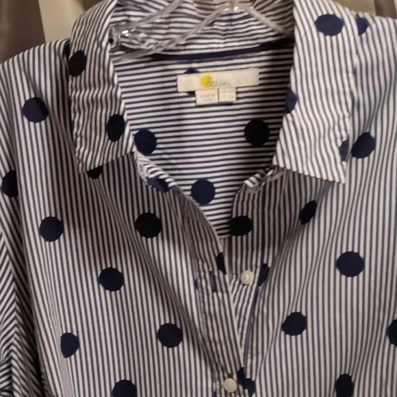 FINAL PRICE NWOT Boden blue/white striped shirt dress/navy polka dots/sash belt - Picture 5 of 15